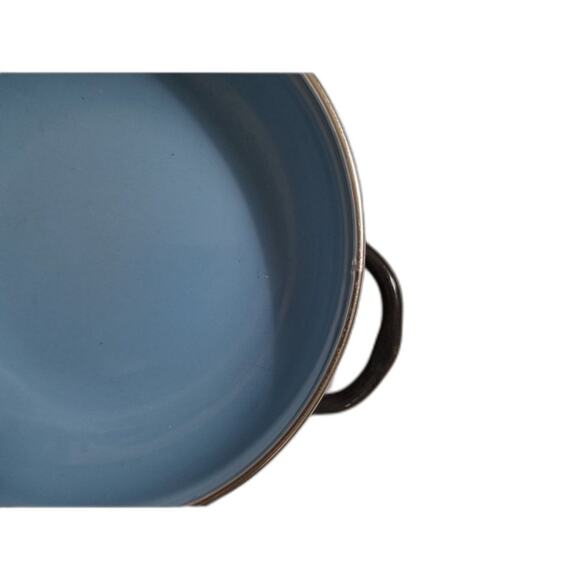 Vintage Enamelware Saute 3 Paella Nestling Pan Set Red Blue Yellow Black - Picture 8 of 9